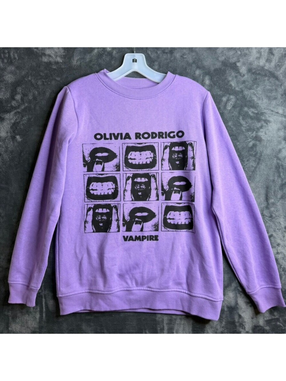 Olivia Rodrigo Crew neck Sweatshirt Womens Sm.Purple Vampire Graphic